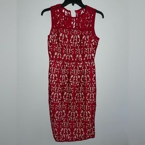 Red lace sheath dress